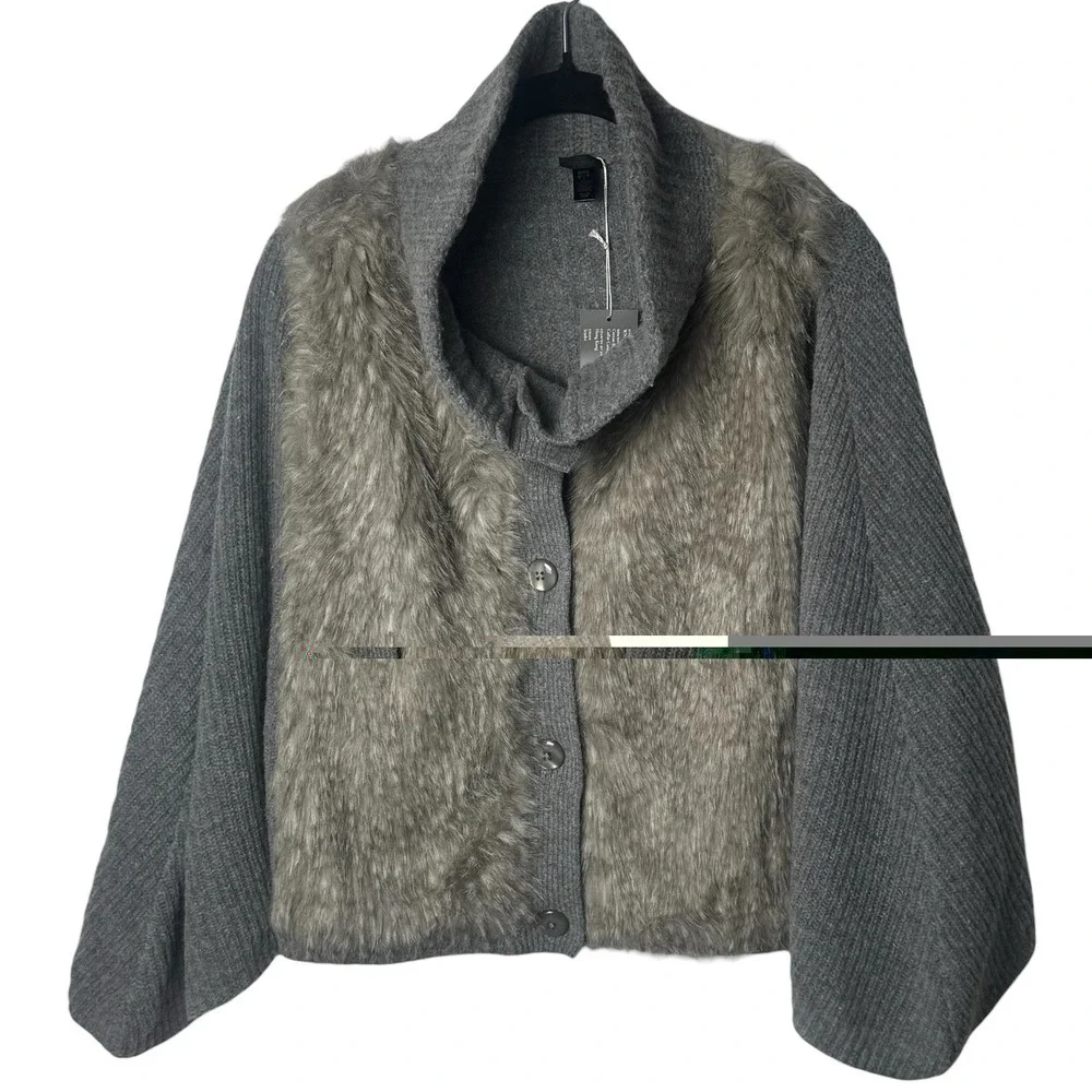 NEW Nordstrom Lamb's Wool Blend Faux Fur Wrap Shawl Cardigan Luxury Chic OS